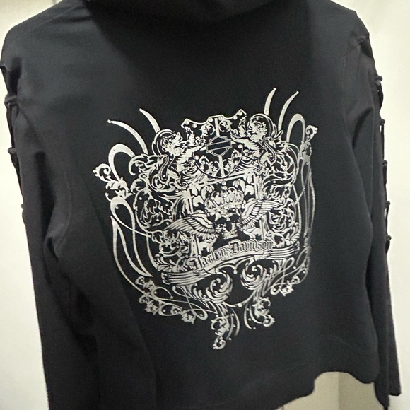 Harley-Davidson Black Women's Zip-Up Hoodie with Heart Zip Pull - Picture 6 of 9